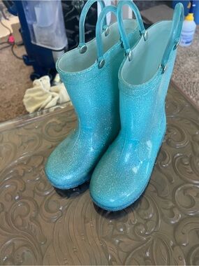 Kids Sparkle Rain Boots in Teal - Comfortable Waterproof Boots